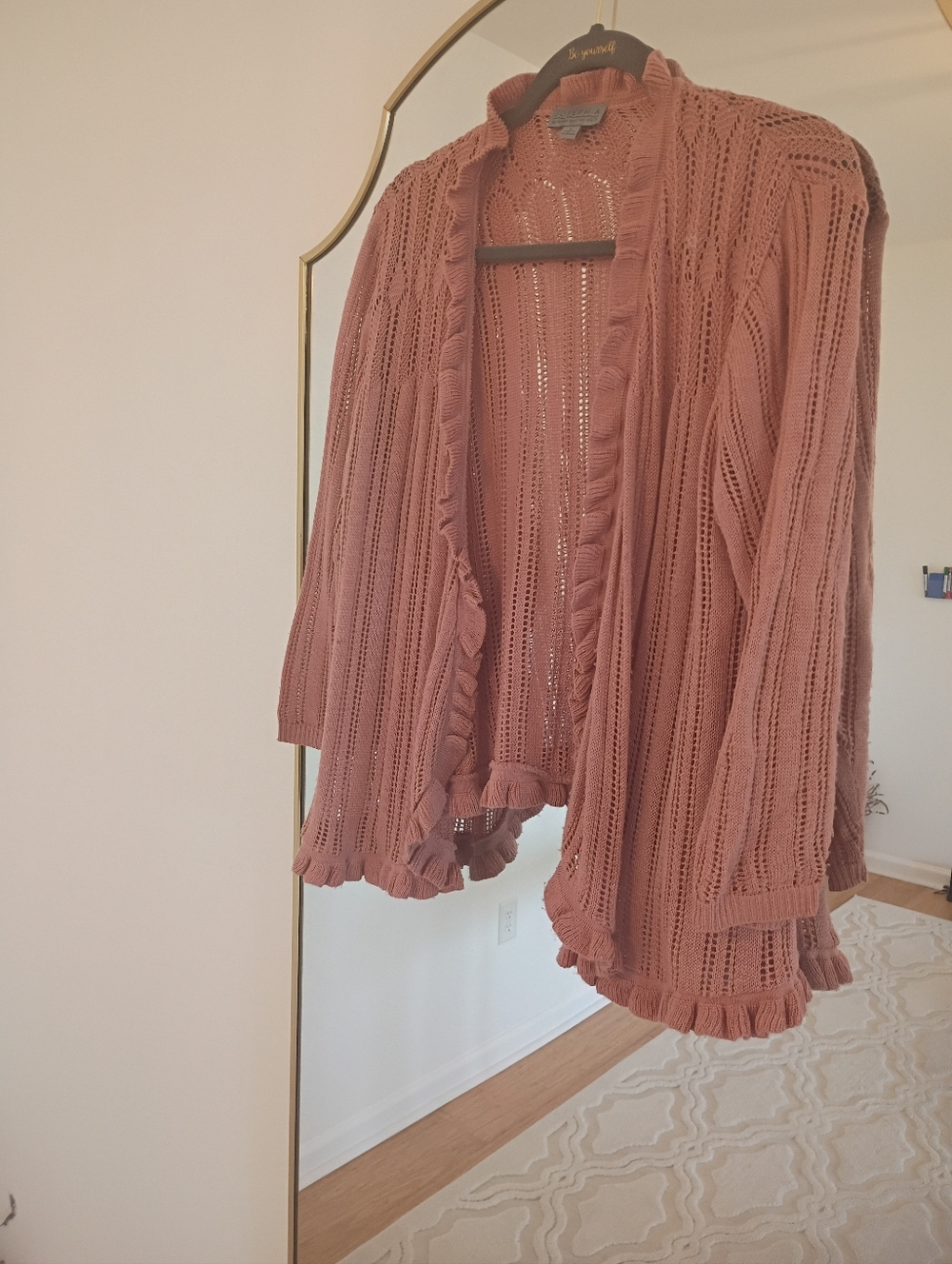 Open-Front Pink Crochet Knit Sweater Cardigan